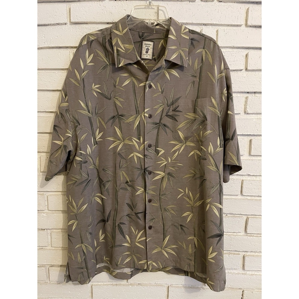 Jamaica Jaxx Old School Mens Hawaiian‎ Wooden Button Short Sleeve 100% Silk XL